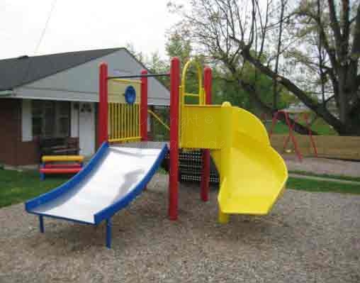 This child care facility wanted durable play equipment that would last through harsh season and new children every year. Rather than a simple straight slide, they chose a wide bedway slide made from stainless steel. What could be more fun? A Spiral Slide is most fun thing to experience on the playground. Made from long lasting aluminum and powder coated for a bright and engaging color. This is how you put slides on a 3 foot deck! DW3-dh.jpg