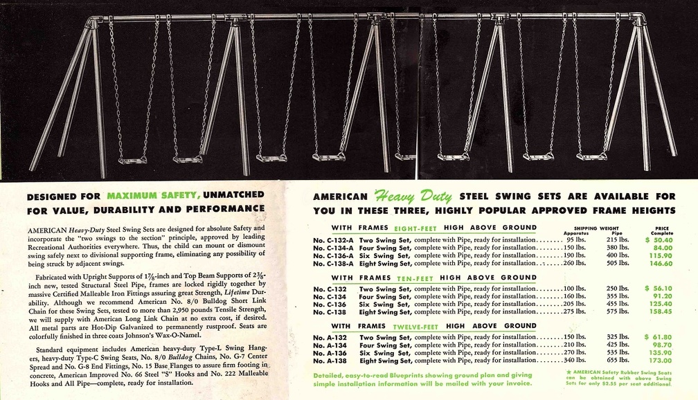 A and C Series Swing Sets