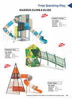 Freestanding climbing towers with integrated slides designed for vertical play, exploration, and high visual impact.