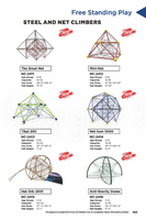 Freestanding rope and steel climbing structures designed for strength, visibility, and high-energy play.