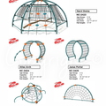 Freestanding climbing elements combining steel frameworks and rope systems for strength, visibility, and dynamic movement.