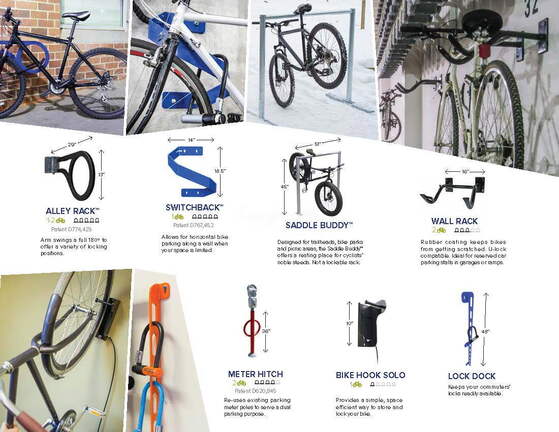 Compact and Wall-Mounted Bicycle Parking - Alley Rack, Switchback, Saddle Buddy, Wall Rack, Meter Hitch, Bike Hook Solo and Lock Dock